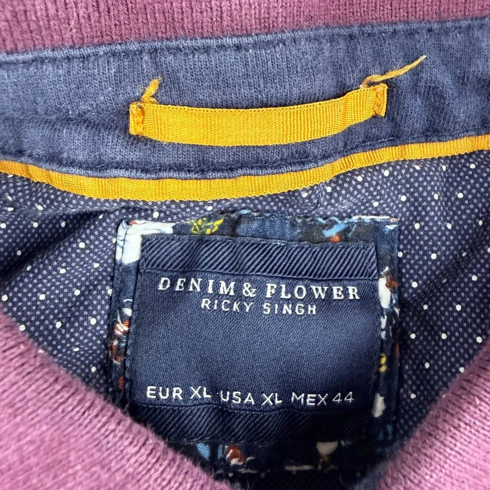 Denim & Flower‎ Ricky Singh Polo Shirt Men's XL Purple Cotton Blend Short Sleeve